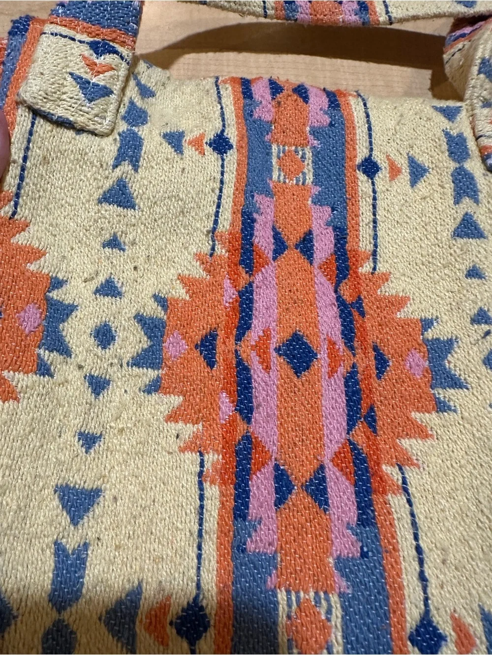 Wrangler Beige Crossbody Bag with Orange & Blue Patterned Weave